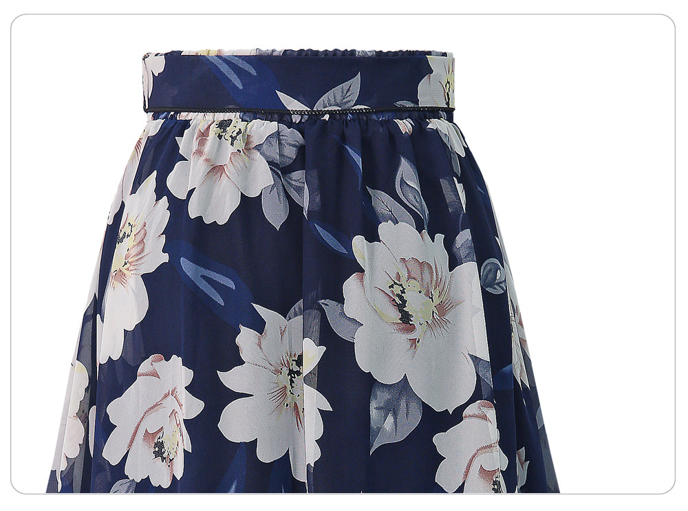 sixsr  New Plus Size Women Chiffon Skirt Europe Fashion Bow Saia Midi Lining Jupe Femme Lace Up Falda Mujer Summer Print Floral Skirts