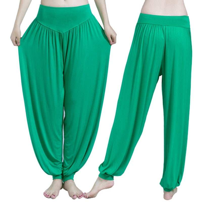 sixsr Women Harem Pants Casual Loose Cotton Solid Elastic Waist Wide Leg Pants Plus Size Loose Long Bloomers Trousers 15 Colors