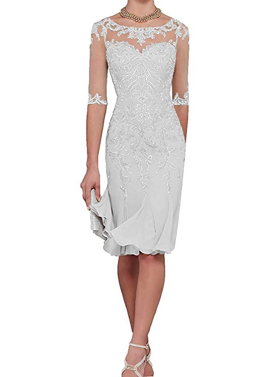 sixsr Half Sleeves Chiffon Mother of The Bride Dresses knee Length Mother Formal Dress Party Dinner Prom Dress Bride