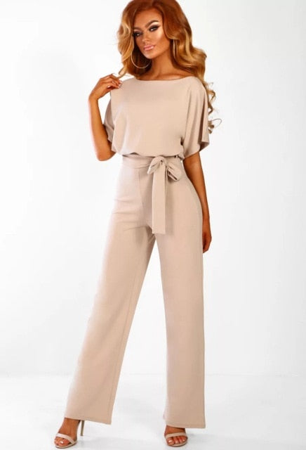 sixsr Women Summer Jumpsuit  Short Sleeve Elegant jumpsuit Long wide leg Pants High waist Casual Bodysuit Plus Size Overalls Loose