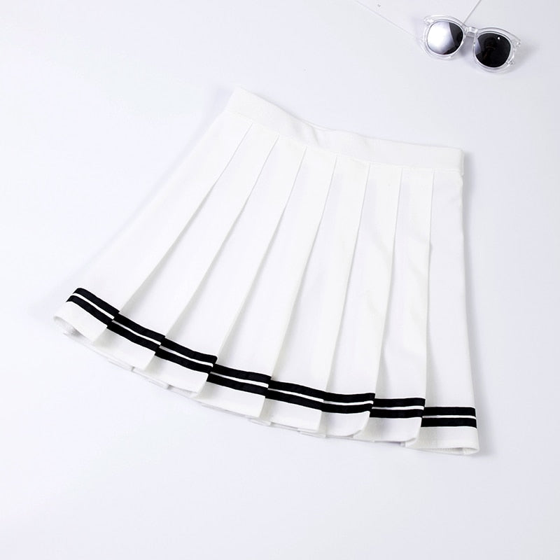 sixsr Y2k Summer Korean Fashion Short Women Skirt Casual Slim Elastic High-Waisted Striped Harajuku Pleated Plaid A-Line Mini Skirts