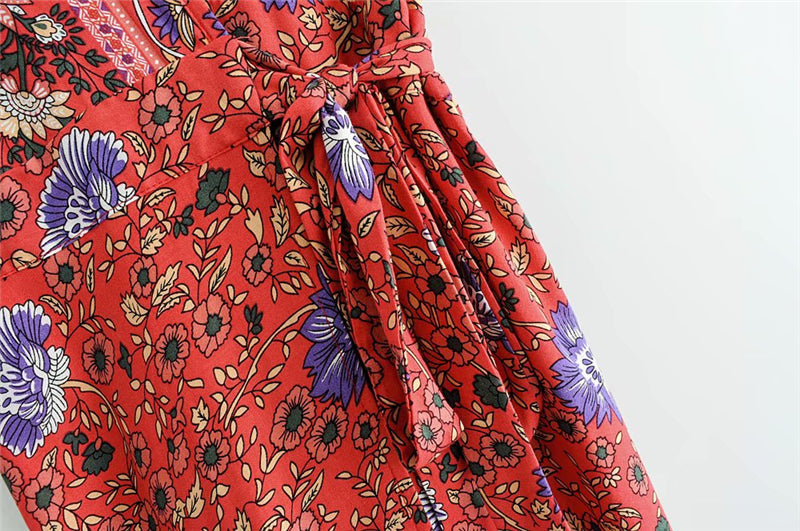 Sixsr Vintage chic vestidos women Floral print bat sleeve beach long Bohemian maxi dress Ladies sexy V neck Summer Boho happie dress