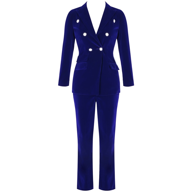 sixsr Summer Sets for Women New Navy Blue V Neck Long Sleeve Sexy 2 Piece Set Outfits High Quality Two Piece Set Suit