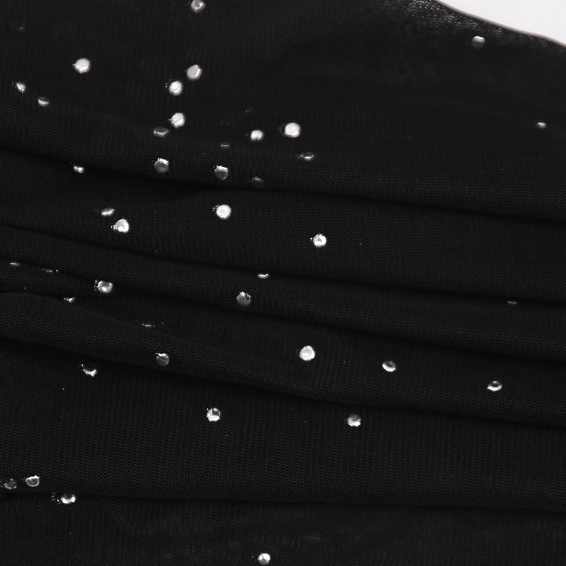 sixsr Hot Sparkly Rhinestone Black Mesh Sexy Flare Pants Streetwear Rave Bottoms See Through Beach Bell Bottom Pants C66-BE16