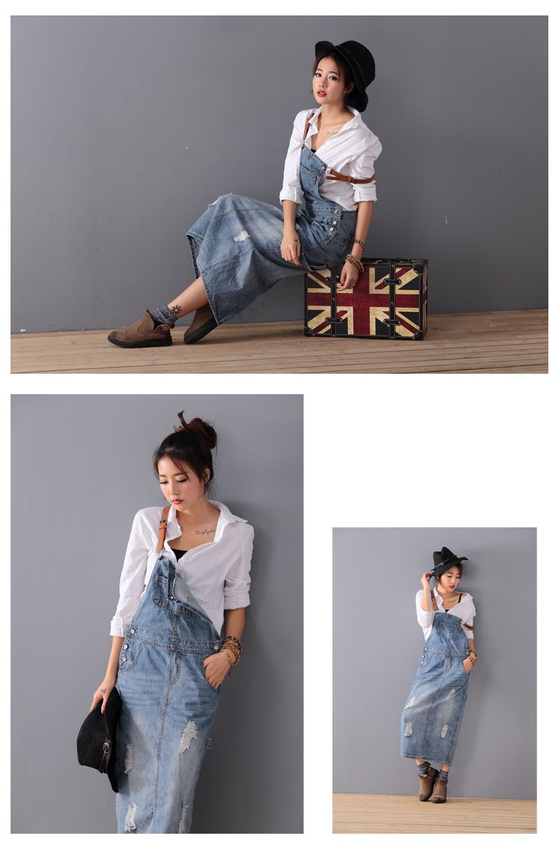 Sixsr Fashion Maxi Denim Dress Summer Ladies Suspenders Holes Jean Dresses Female Loose Plus Size 5XL Bib Blue cowboy Long Dress 8075