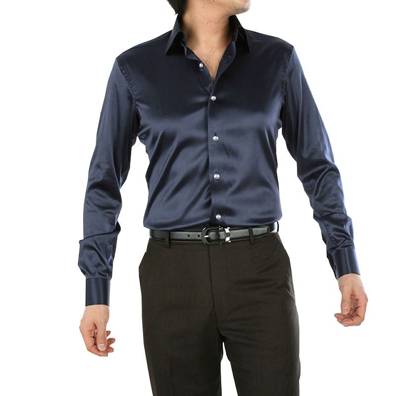 Sixsr 2024 Men's Luxury Silky Shirts Long Sleeve Fashion Loose Casual Silk Like Men Dress Shirt Plus size Wedding Party Stage Clothes