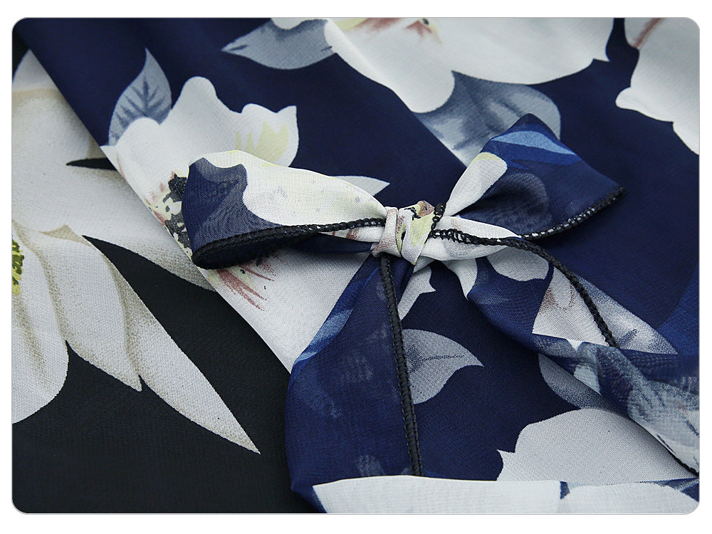 sixsr  New Plus Size Women Chiffon Skirt Europe Fashion Bow Saia Midi Lining Jupe Femme Lace Up Falda Mujer Summer Print Floral Skirts