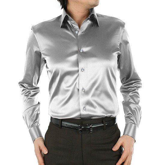Sixsr 2024 Men's Luxury Silky Shirts Long Sleeve Fashion Loose Casual Silk Like Men Dress Shirt Plus size Wedding Party Stage Clothes