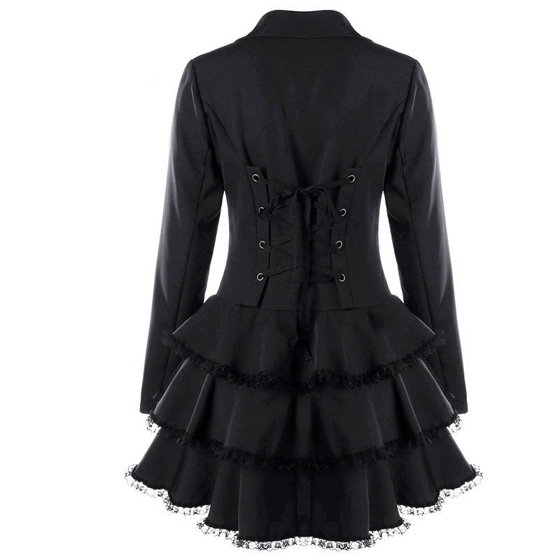 Sixsr Trench Coat Women's Aaymmetric Lace Hem Tops Steampunk Victorian Swallow Tail Trench Coat Double-Breasted Female Thin Outwear