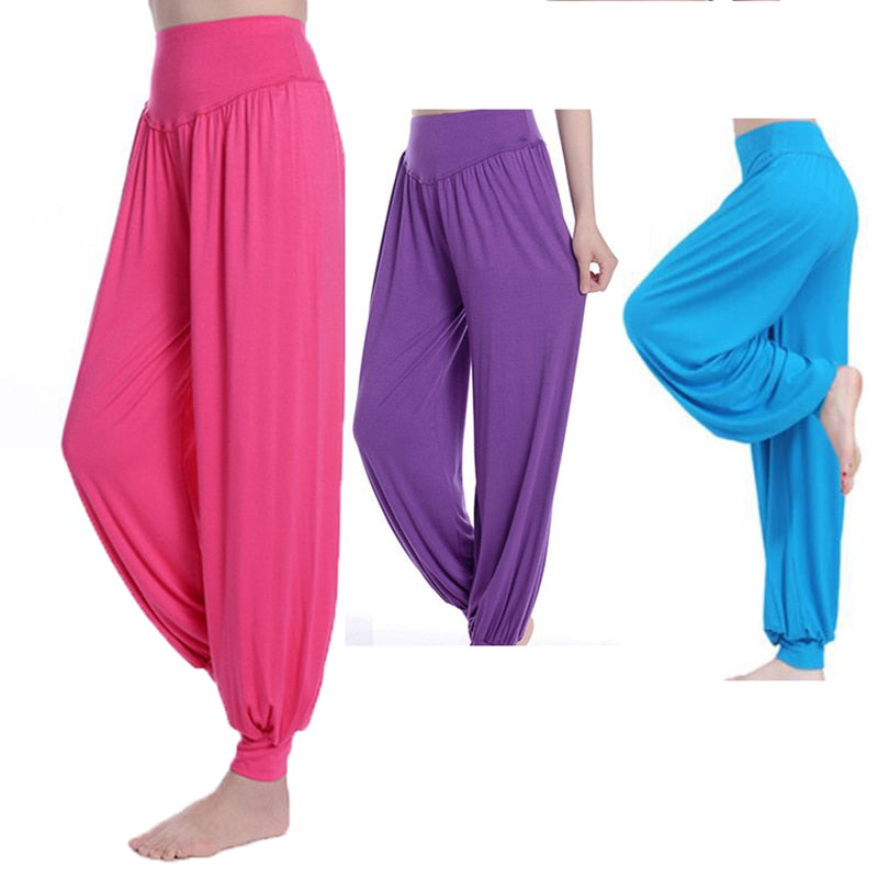sixsr Women Harem Pants Casual Loose Cotton Solid Elastic Waist Wide Leg Pants Plus Size Loose Long Bloomers Trousers 15 Colors