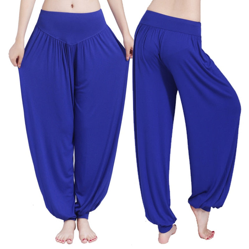 sixsr Women Harem Pants Casual Loose Cotton Solid Elastic Waist Wide Leg Pants Plus Size Loose Long Bloomers Trousers 15 Colors