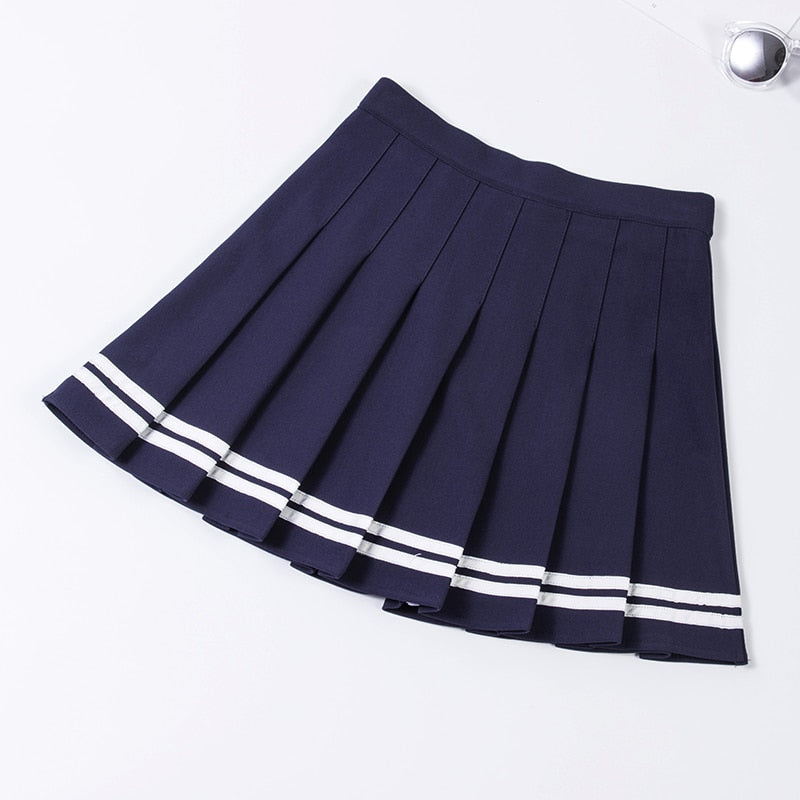 sixsr Y2k Summer Korean Fashion Short Women Skirt Casual Slim Elastic High-Waisted Striped Harajuku Pleated Plaid A-Line Mini Skirts