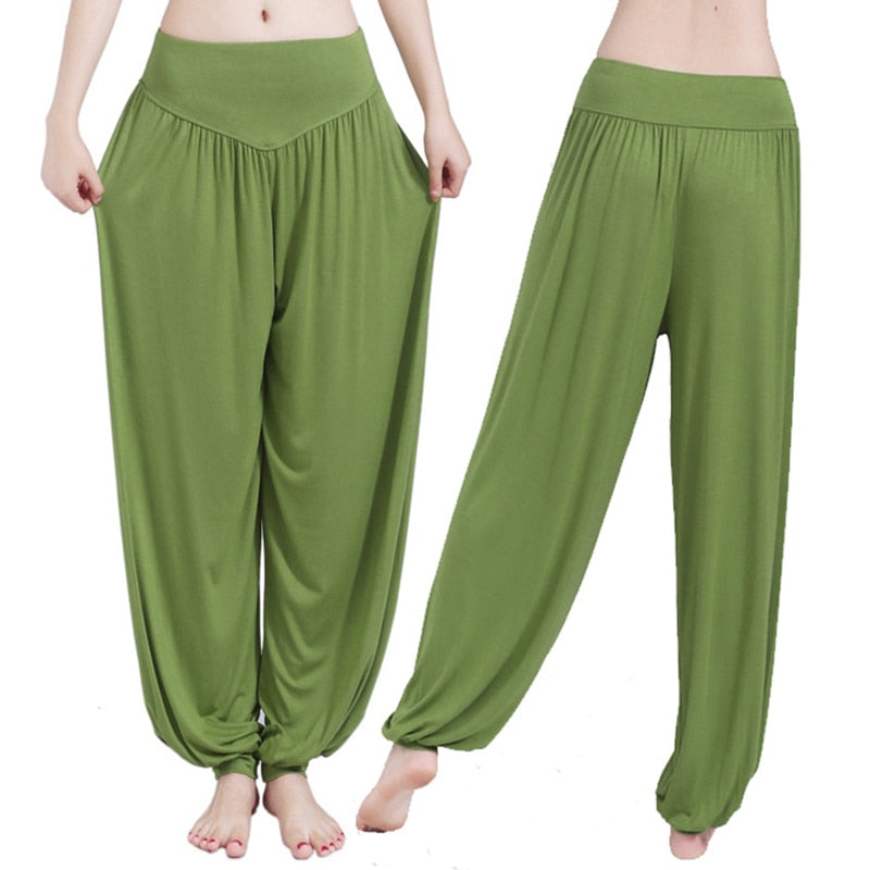 sixsr Women Harem Pants Casual Loose Cotton Solid Elastic Waist Wide Leg Pants Plus Size Loose Long Bloomers Trousers 15 Colors