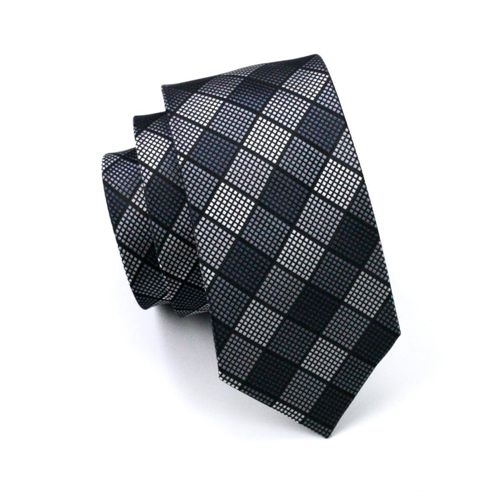 Sixsr FA-1017 Barry.Wang Mens Ties Black Plaid Silk Jacquard Tie Hanky Cufflinks Set Men's Business Gift Ties For Men Free Shipping