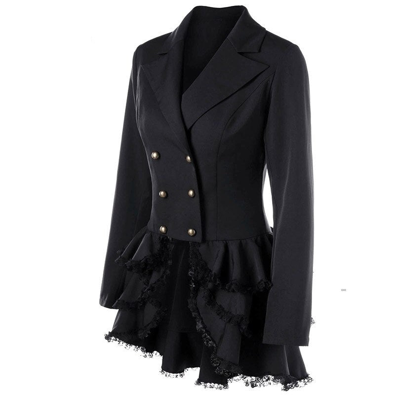 Sixsr Trench Coat Women's Aaymmetric Lace Hem Tops Steampunk Victorian Swallow Tail Trench Coat Double-Breasted Female Thin Outwear