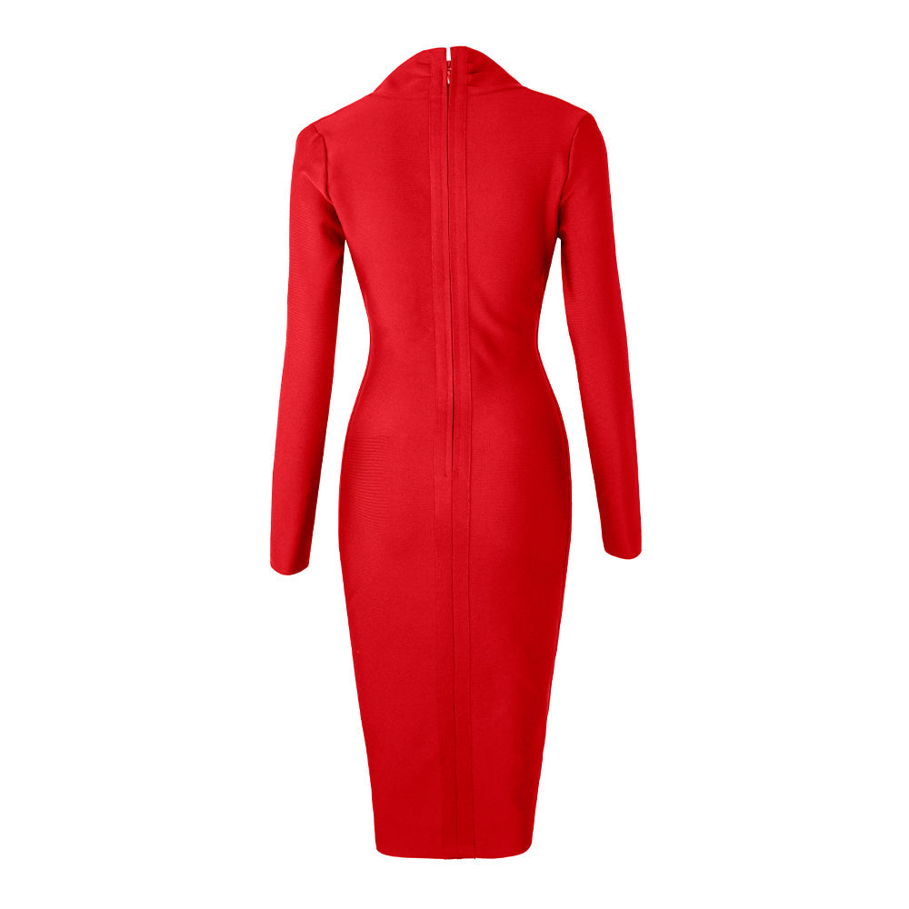 Sixsr New Summer Deep V Neck Women Bandage Dress Full Sleeves Celebrity Bodycon Dress Sexy Club Vestidos Evening Party Dresses