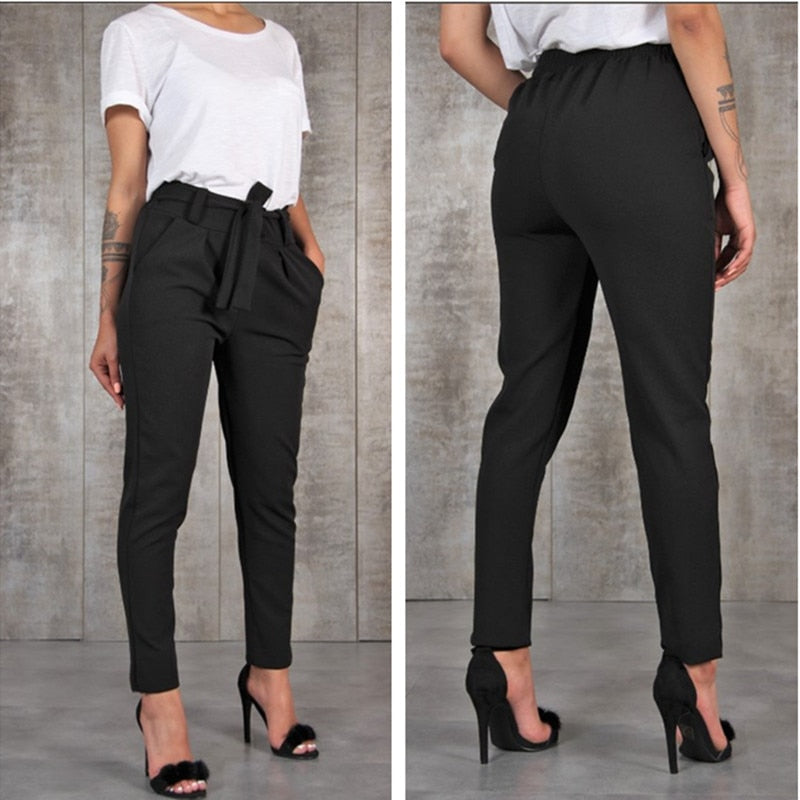 Casual Slim Chiffon Thin Pants For Women High Waist Black Khaki Green Pants Woman Trousers