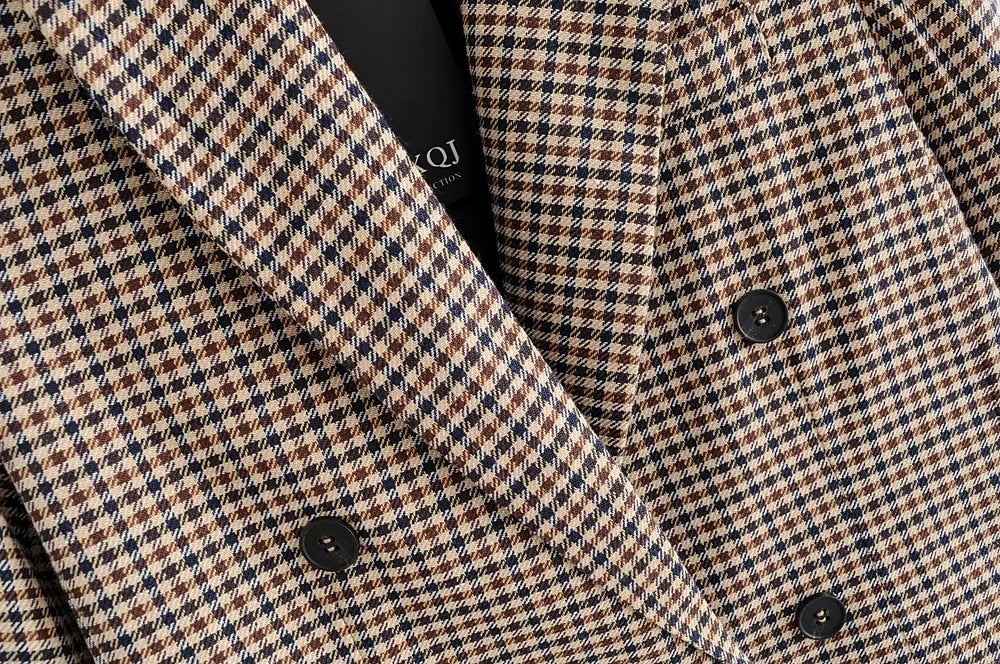 Sixsr Fashion Autumn Women Plaid Blazers and Jackets Work Office Lady Suit Slim Double Breasted Business Female Blazer Coat Talever