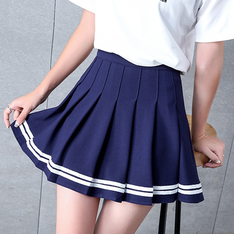 sixsr Y2k Summer Korean Fashion Short Women Skirt Casual Slim Elastic High-Waisted Striped Harajuku Pleated Plaid A-Line Mini Skirts