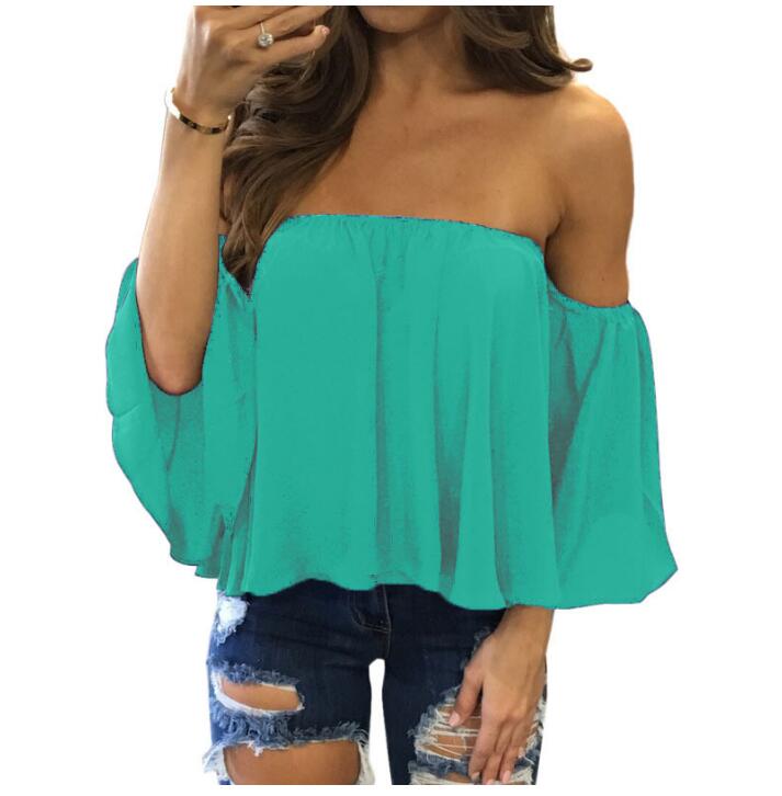 Summer T-shirt Women Fashion Sexy Chiffon Off Shoulder Shirts Strapless Short Sleeve Beach Tops Tee Feminine 5XL