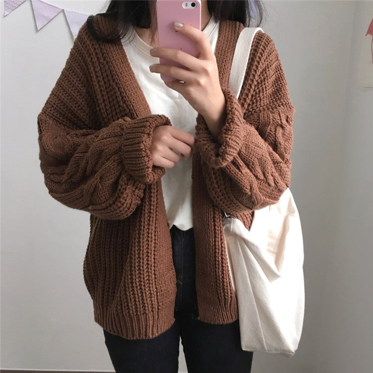 Sixsr New Autumn Knit Sweater Women Fashion Harajuku Loose Warm Cardigan Women College Casual Long Sleeve Winter Coat