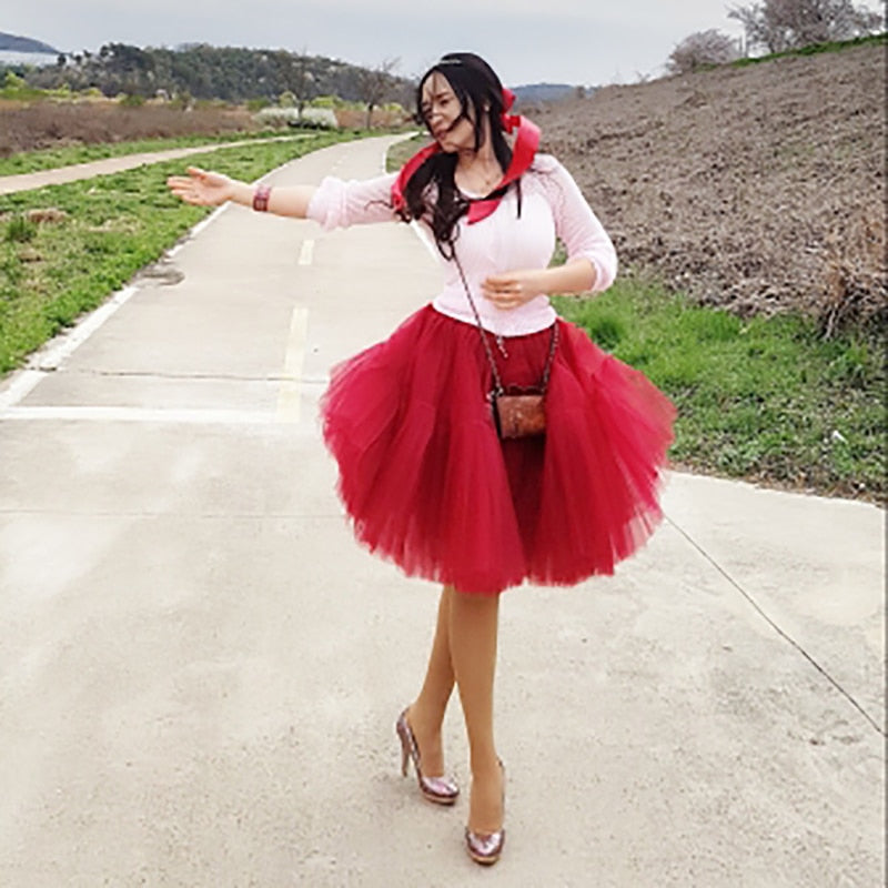 sixsr Petticoat 5 Layers 60cm Tutu Tulle Skirt Vintage Midi Pleated Skirts Womens Lolita Bridesmaid Wedding faldas Mujer saias jupe