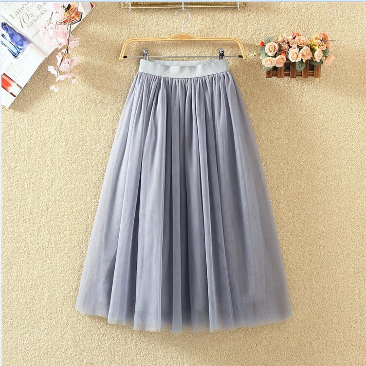sixsr  Autumn Winter Vintage Tulle Skirt Women Elastic High Waist Mesh Skirts Long Pleated Tutu Skirt Female Jupe Longue