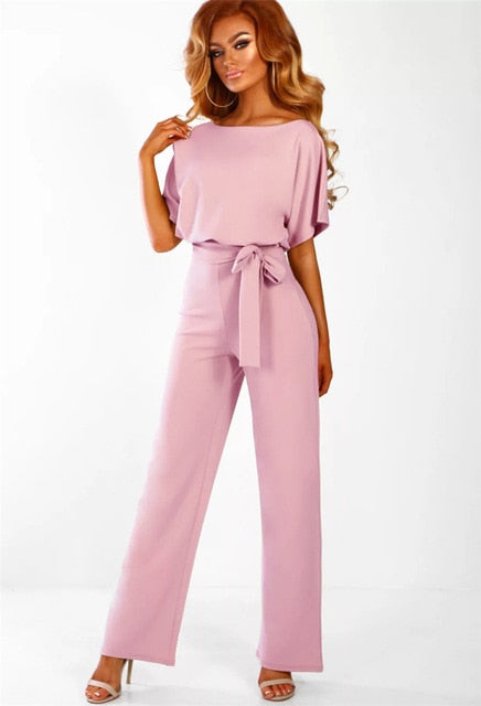 sixsr Women Summer Jumpsuit  Short Sleeve Elegant jumpsuit Long wide leg Pants High waist Casual Bodysuit Plus Size Overalls Loose