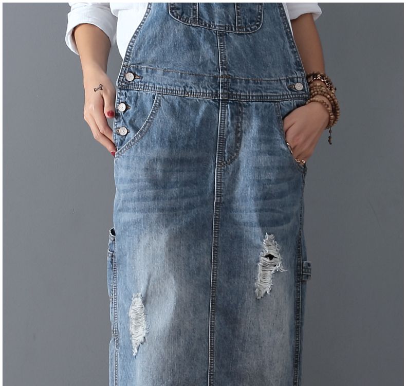 Sixsr Fashion Maxi Denim Dress Summer Ladies Suspenders Holes Jean Dresses Female Loose Plus Size 5XL Bib Blue cowboy Long Dress 8075