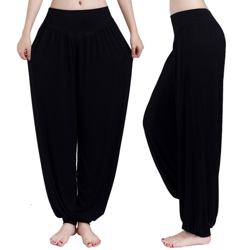 sixsr Women Harem Pants Casual Loose Cotton Solid Elastic Waist Wide Leg Pants Plus Size Loose Long Bloomers Trousers 15 Colors