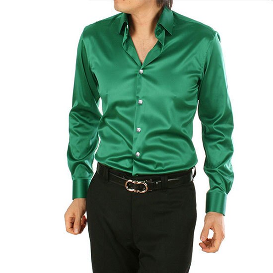 Sixsr 2024 Men's Luxury Silky Shirts Long Sleeve Fashion Loose Casual Silk Like Men Dress Shirt Plus size Wedding Party Stage Clothes