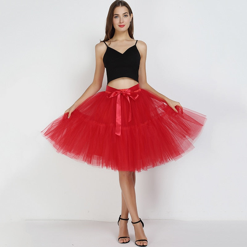 sixsr Petticoat 5 Layers 60cm Tutu Tulle Skirt Vintage Midi Pleated Skirts Womens Lolita Bridesmaid Wedding faldas Mujer saias jupe