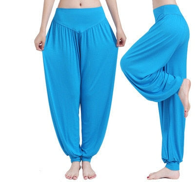 sixsr Women Harem Pants Casual Loose Cotton Solid Elastic Waist Wide Leg Pants Plus Size Loose Long Bloomers Trousers 15 Colors