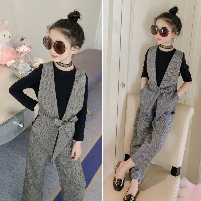 sixsr Teenage Girls Clothing Set 12 13 14 Years Spring Plaid Vest T-shirts Pants 3pcs Suit for Girls Clothes Fashion Kids Costume