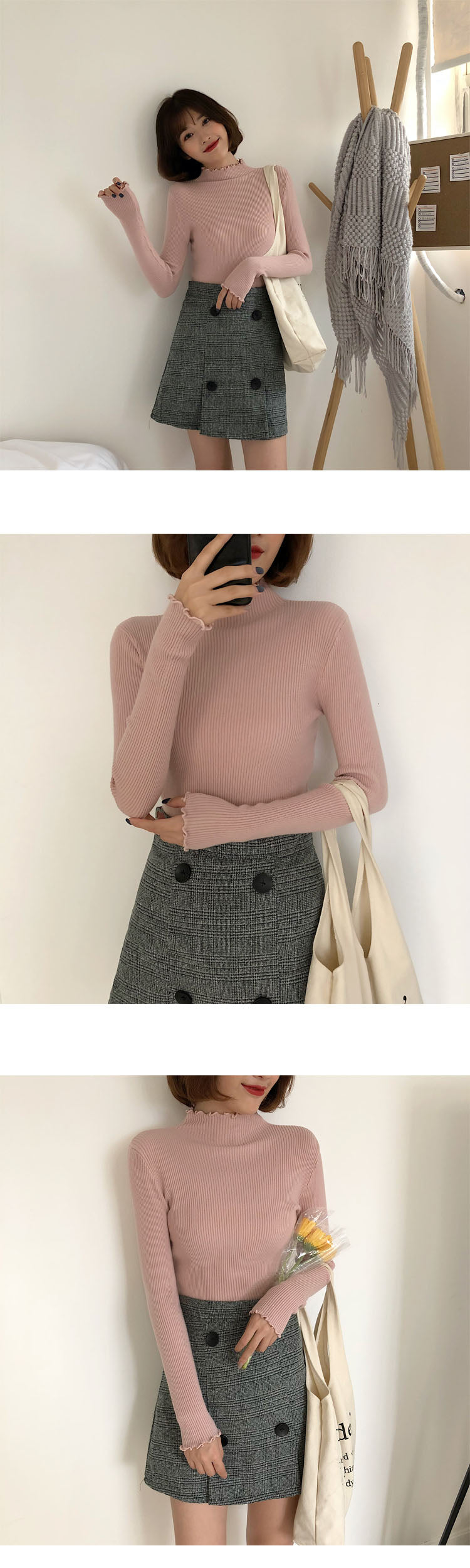 Sixsr Turtleneck Ruched Women Sweater High Elastic Solid Fall Winter Fashion Sweater Women Slim Sexy Knitted Pullovers Pink White