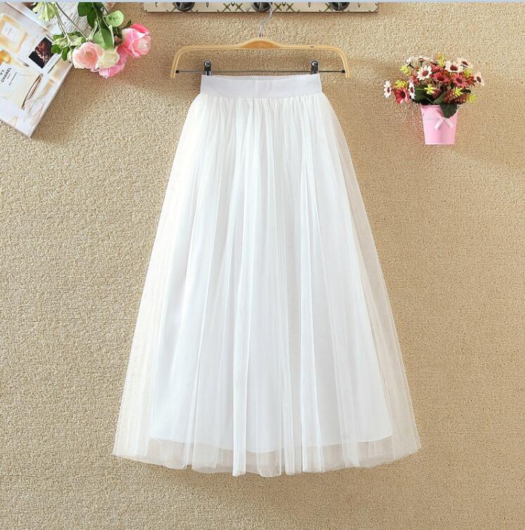 sixsr  Autumn Winter Vintage Tulle Skirt Women Elastic High Waist Mesh Skirts Long Pleated Tutu Skirt Female Jupe Longue