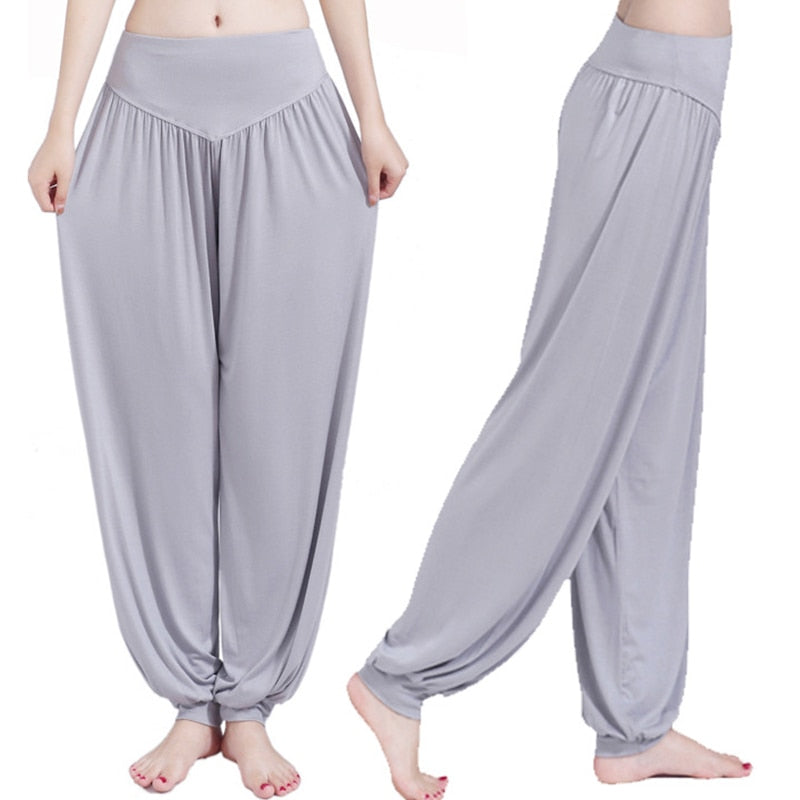 sixsr Women Harem Pants Casual Loose Cotton Solid Elastic Waist Wide Leg Pants Plus Size Loose Long Bloomers Trousers 15 Colors