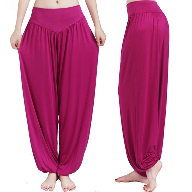 sixsr Women Harem Pants Casual Loose Cotton Solid Elastic Waist Wide Leg Pants Plus Size Loose Long Bloomers Trousers 15 Colors
