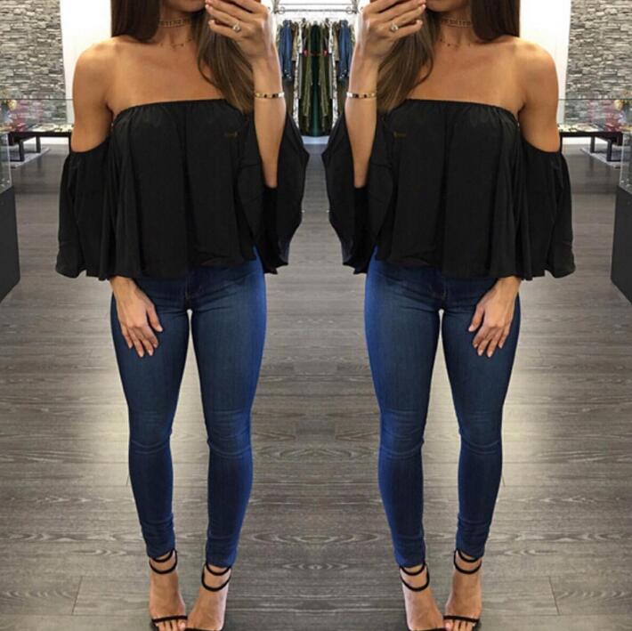 Summer T-shirt Women Fashion Sexy Chiffon Off Shoulder Shirts Strapless Short Sleeve Beach Tops Tee Feminine 5XL
