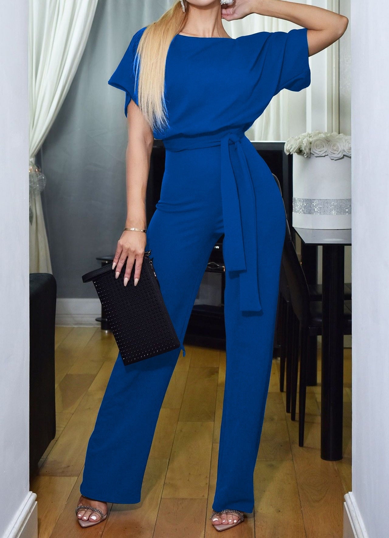 sixsr Women Summer Jumpsuit  Short Sleeve Elegant jumpsuit Long wide leg Pants High waist Casual Bodysuit Plus Size Overalls Loose