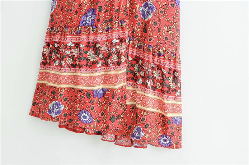Sixsr Vintage chic vestidos women Floral print bat sleeve beach long Bohemian maxi dress Ladies sexy V neck Summer Boho happie dress