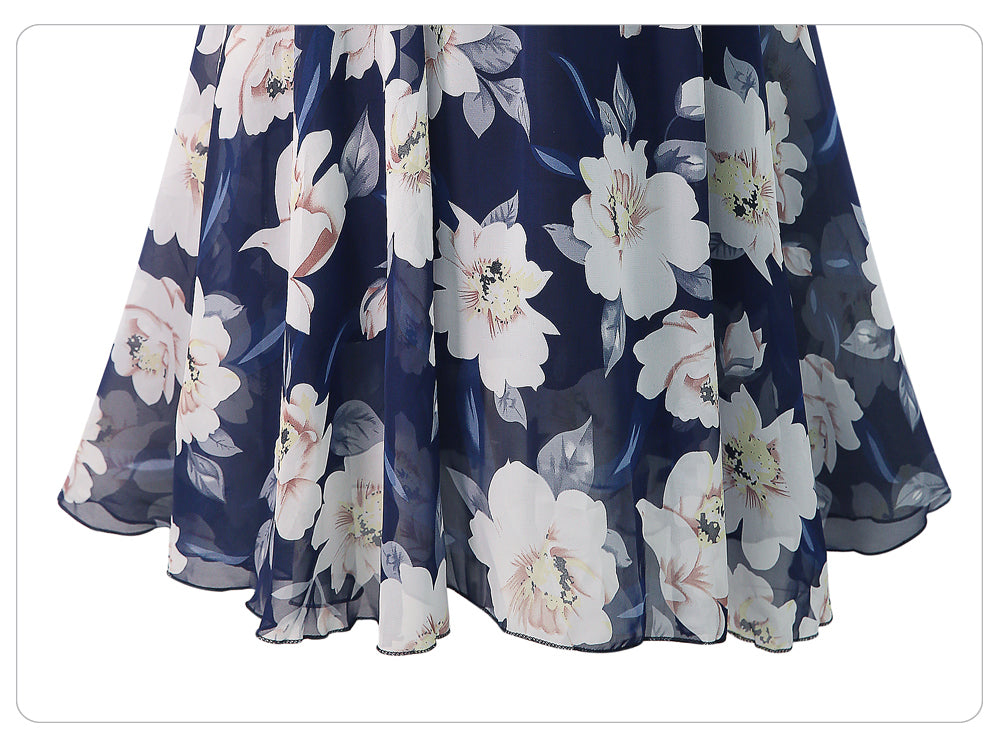 sixsr  New Plus Size Women Chiffon Skirt Europe Fashion Bow Saia Midi Lining Jupe Femme Lace Up Falda Mujer Summer Print Floral Skirts