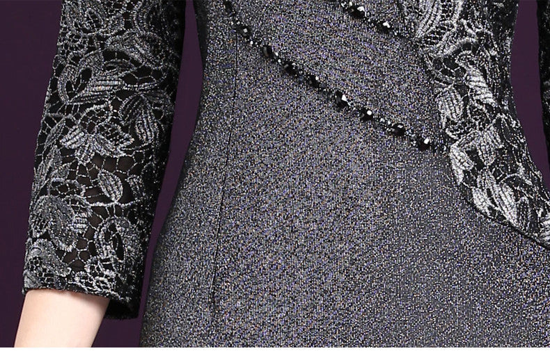 Sixsr Women Sexy Dress autumn Elegant Women Winter 3/4 Sleeve Knee Length Vintage Ol Work Wear Bodycon Lace Crochet Dresses 4XL