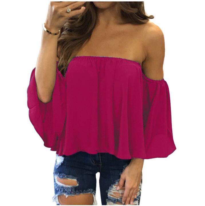 Summer T-shirt Women Fashion Sexy Chiffon Off Shoulder Shirts Strapless Short Sleeve Beach Tops Tee Feminine 5XL