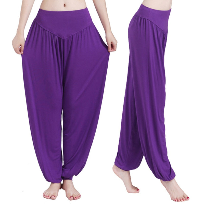 sixsr Women Harem Pants Casual Loose Cotton Solid Elastic Waist Wide Leg Pants Plus Size Loose Long Bloomers Trousers 15 Colors