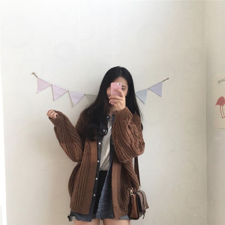 Sixsr New Autumn Knit Sweater Women Fashion Harajuku Loose Warm Cardigan Women College Casual Long Sleeve Winter Coat