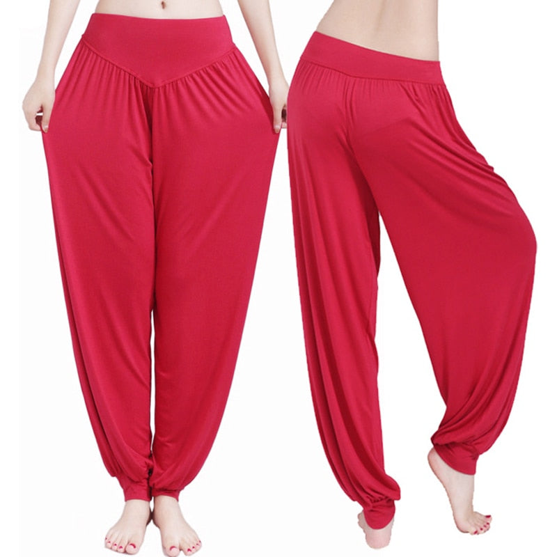 sixsr Women Harem Pants Casual Loose Cotton Solid Elastic Waist Wide Leg Pants Plus Size Loose Long Bloomers Trousers 15 Colors