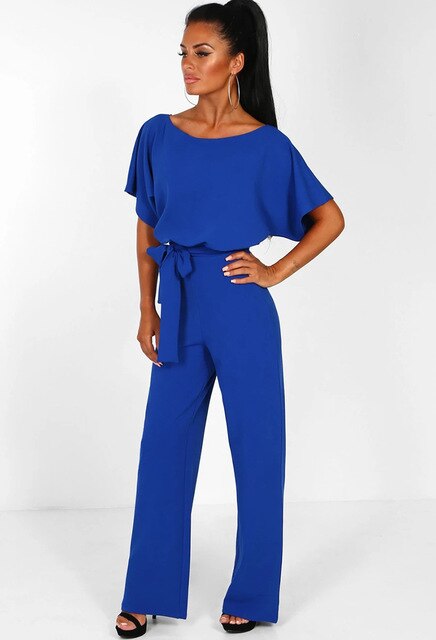 sixsr Women Summer Jumpsuit  Short Sleeve Elegant jumpsuit Long wide leg Pants High waist Casual Bodysuit Plus Size Overalls Loose