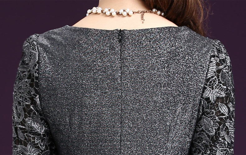 Sixsr Women Sexy Dress autumn Elegant Women Winter 3/4 Sleeve Knee Length Vintage Ol Work Wear Bodycon Lace Crochet Dresses 4XL