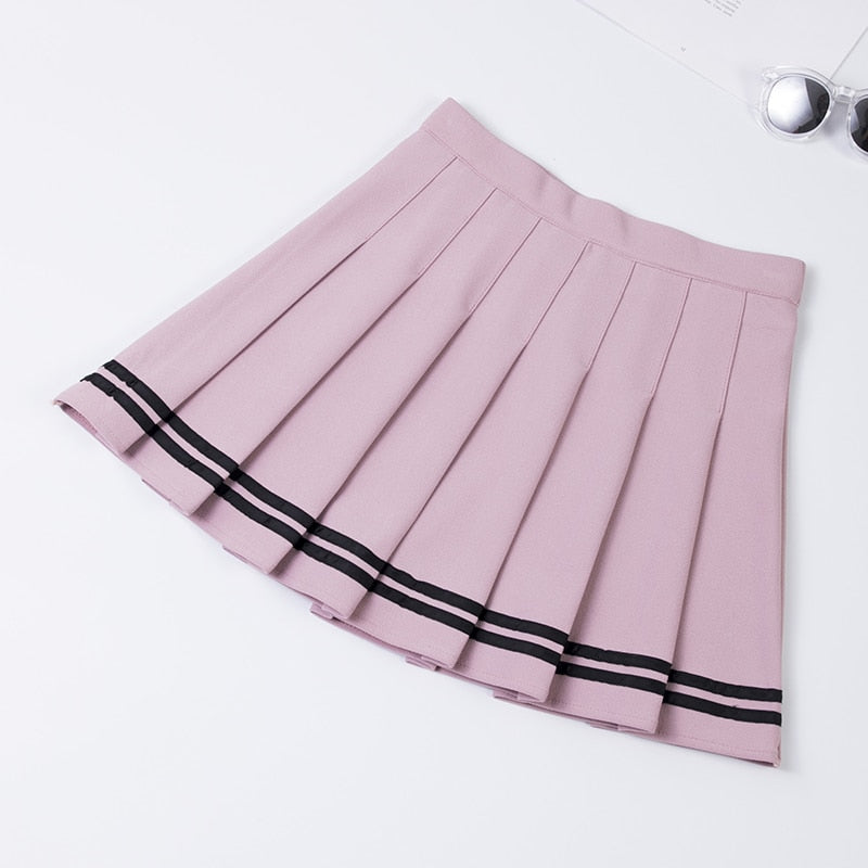 sixsr Y2k Summer Korean Fashion Short Women Skirt Casual Slim Elastic High-Waisted Striped Harajuku Pleated Plaid A-Line Mini Skirts